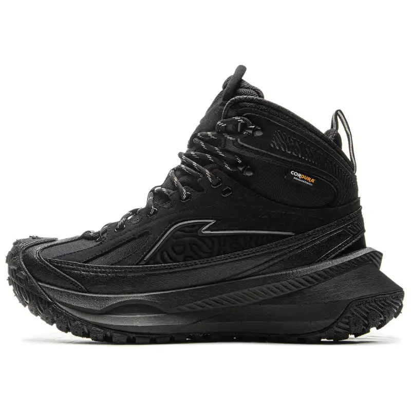 Li Ning Synthetic Leather, Split Cow Leather Slip Resistant Abrasion Resistant Mid top Casual Shoes Unisex Black