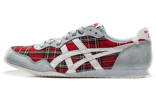 Onitsuka Tiger Serrano Textile, Synthetic Leather Lightweight Cushioning Low top Casual Shoes Unisex Gray & Red Plaid