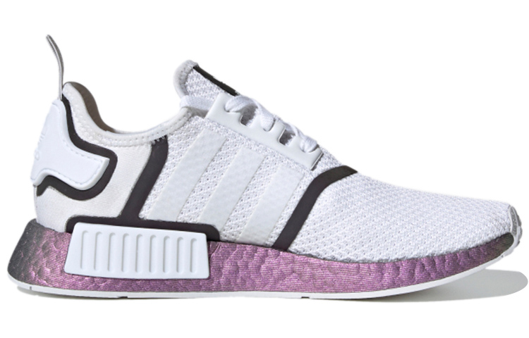 кроссовки adidas originals NMD_R1 (бело-фиолетово-черные) — Белый / фиолетовый / чёрный — фото 2