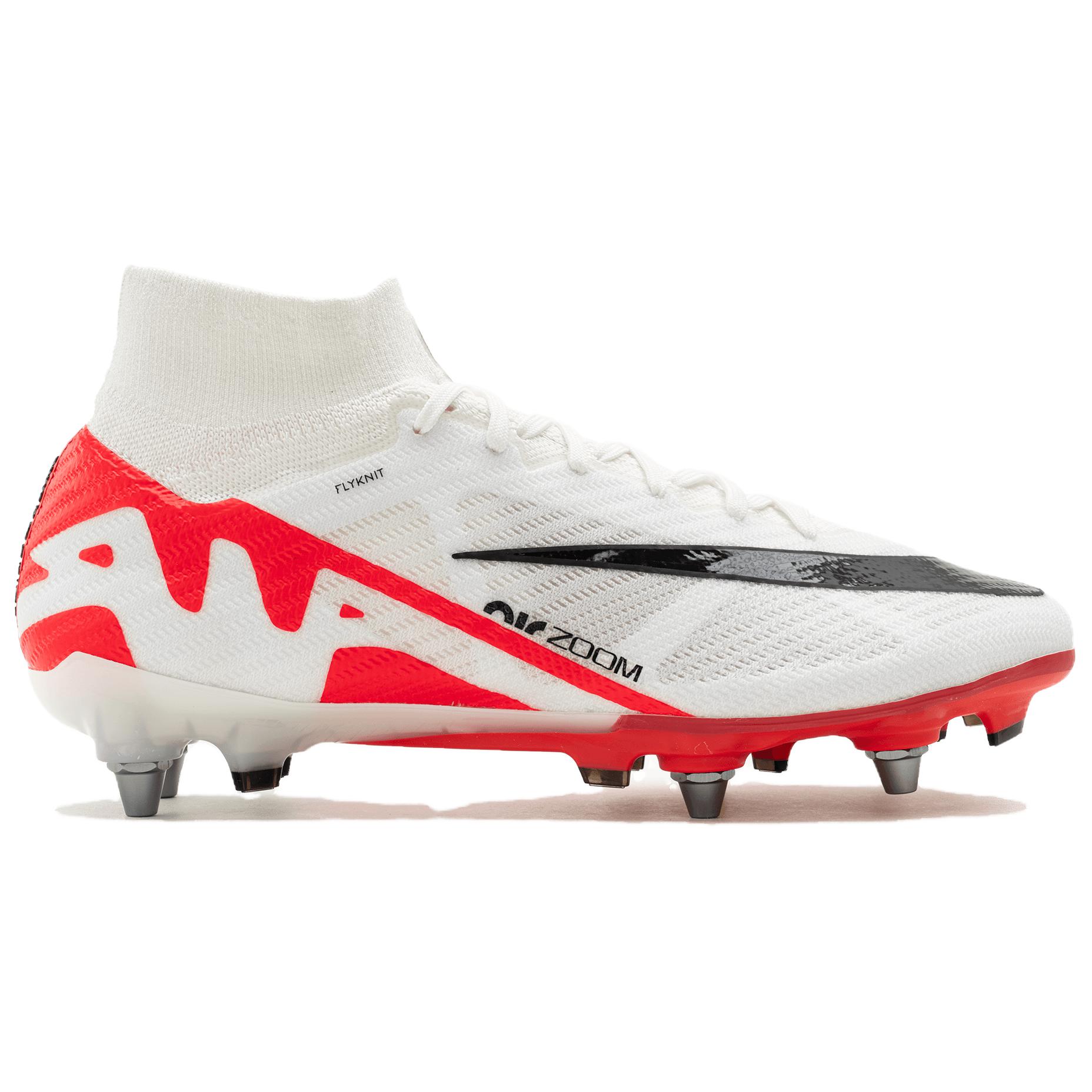 Nike Mercurial Superfly 9 SG Soft Ground Soft Ground Cushioning, Wear Resistant Soccer Shoes Men’s White Red