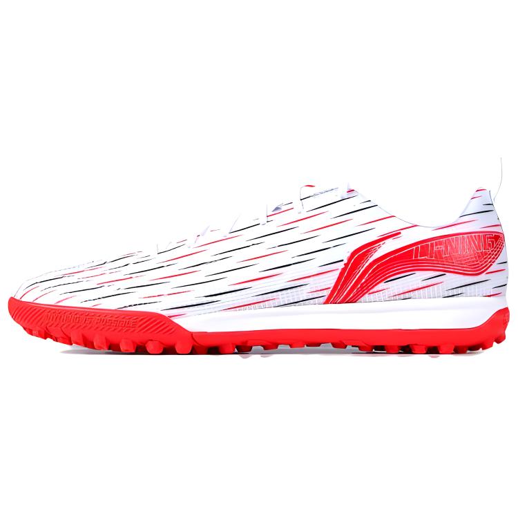 Li Ning Comfortable And Trendy TF Turf Artificial Turf Slip Resistant Abrasion Resistant Soccer Shoes Men’s White Red