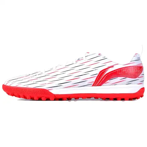 Li Ning Comfortable And Trendy TF Turf Artificial Turf Slip Resistant Abrasion Resistant Soccer Shoes Men's White Red