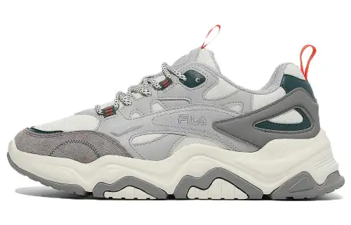 FILA Tiny Rumble Textile, Leather Abrasion Resistant Low top Casual Shoes Unisex Beige Gray Korean Style