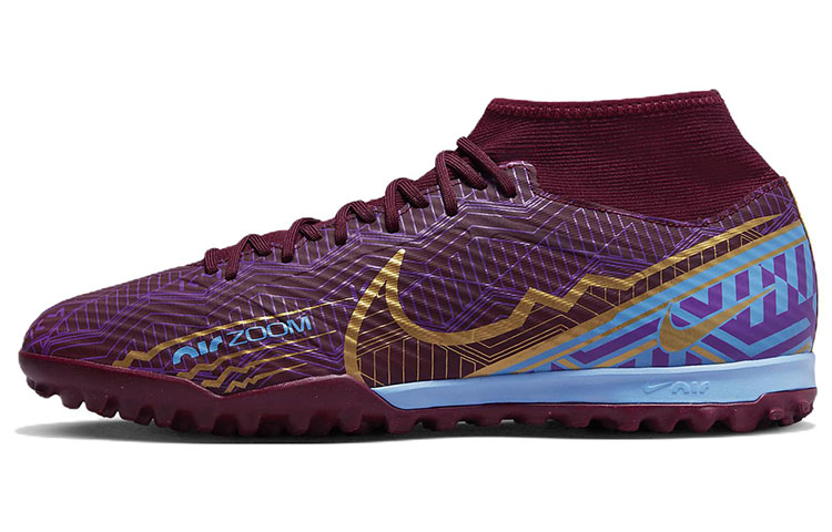 Nike Mercurial Superfly 9 Mercurial 15 round toe comfortable TF (glue spikes) shock-absorbing, non-slip and wear-resistant football shoes for men, red and purple
