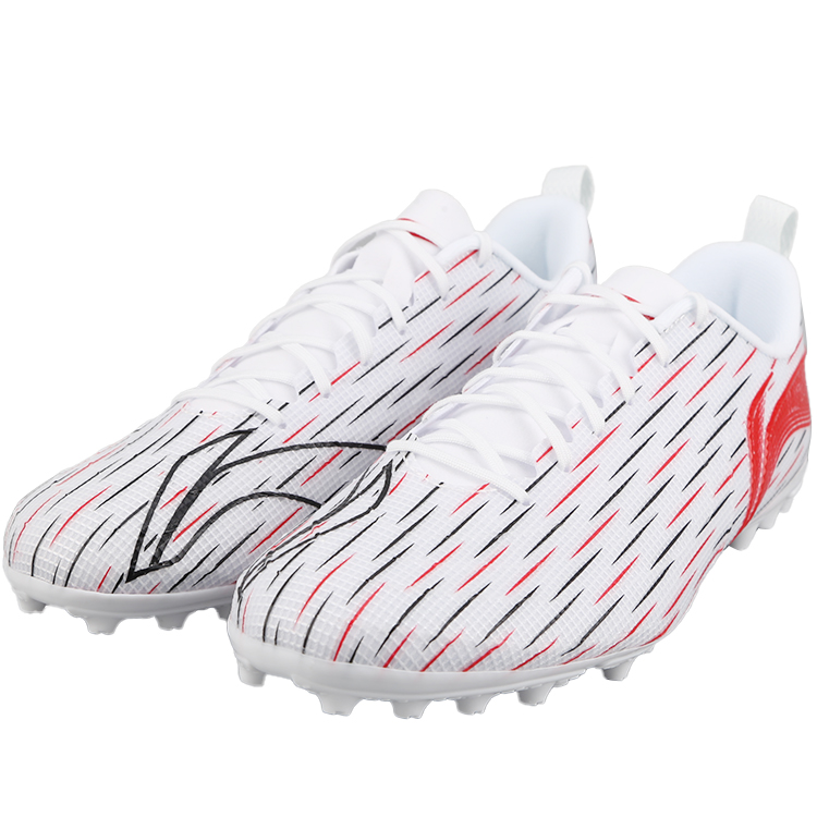 Li Ning MG Multi Ground Artificial Turf TPU Cushioning Slip Resistant Soccer Shoes Unisex White Red