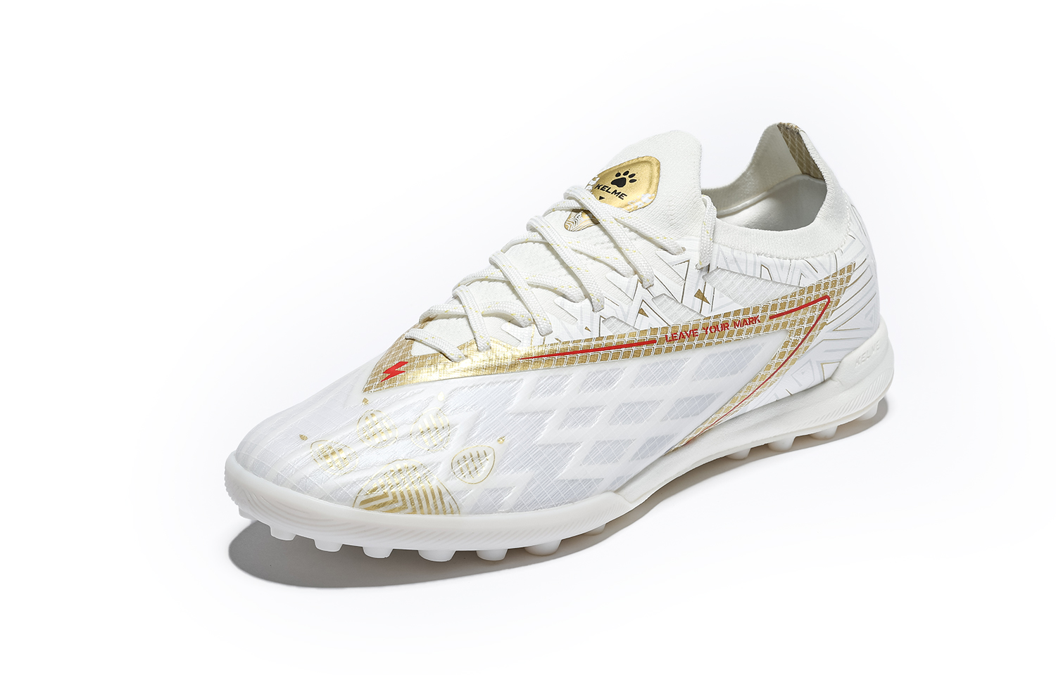 KELME Shadow 1.5 TF Turf Slip Resistant Abrasion Resistant Soccer Shoes Unisex White Gold