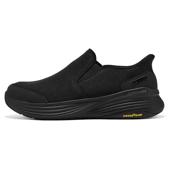 Skechers Gowork Stability 2.0 Slip on Flash Shoes Slip Resistant Support Low top Casual Shoes Men's All Black
