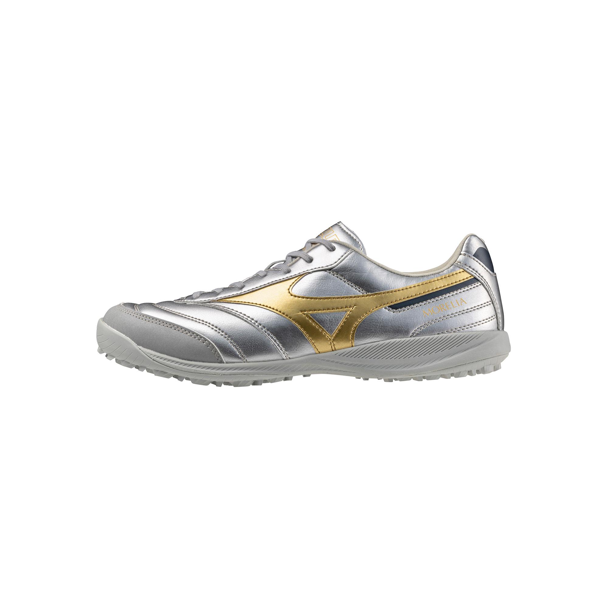 Mizuno MORELIA SALA Synthetic Leather Slip Resistant Soccer Shoes Unisex Gold Silver