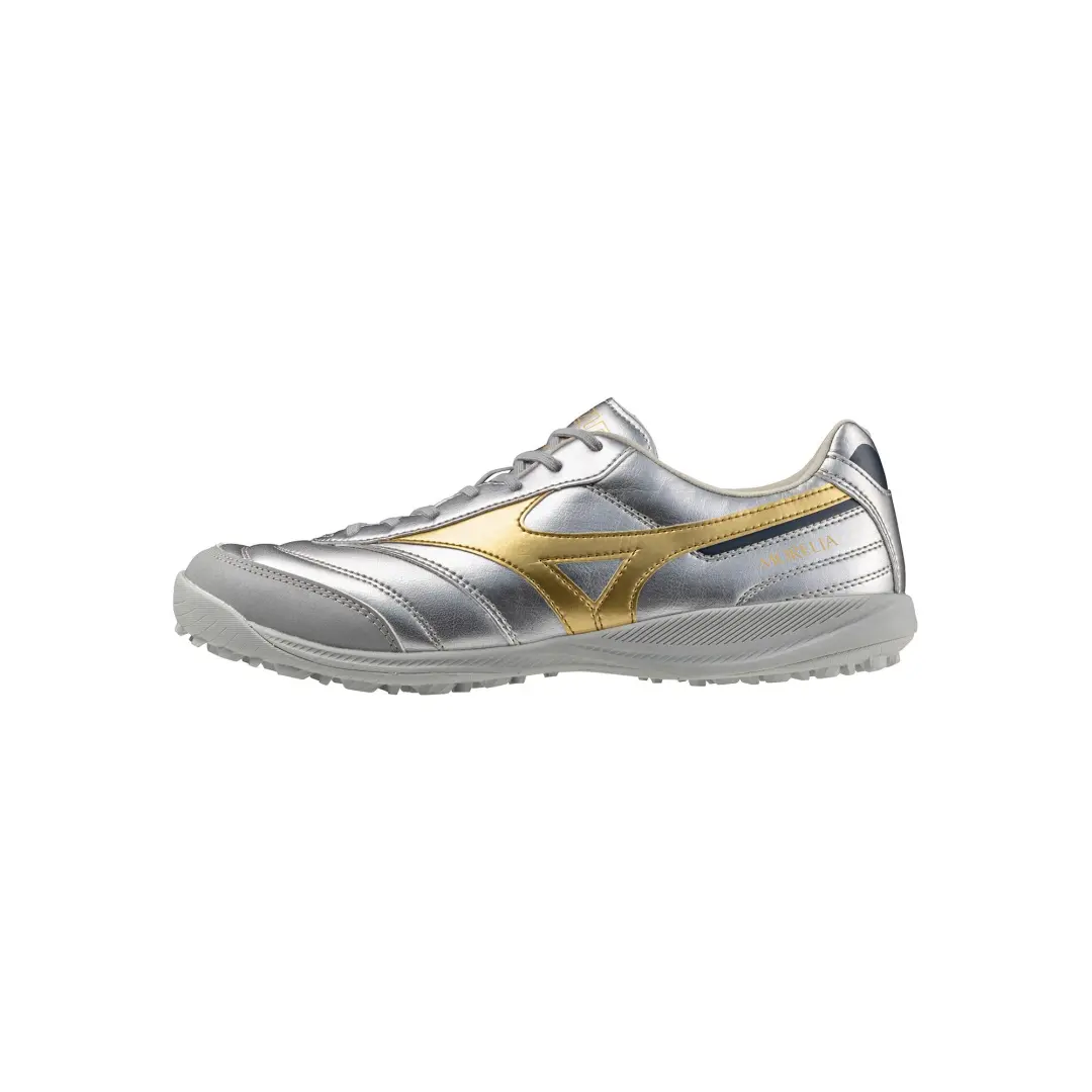 Mizuno MORELIA SALA Synthetic Leather Slip Resistant Soccer Shoes Unisex Gold Silver