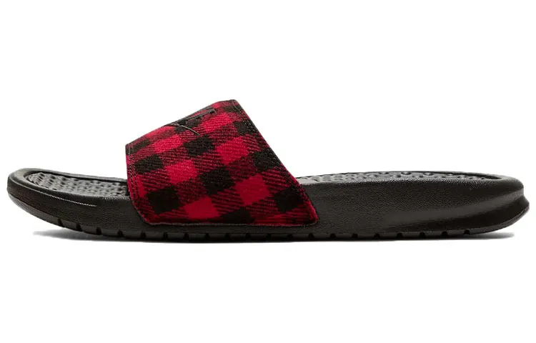 Nike Benassi Jdi Se Plaid Splicing Red Black Slippers 'Red Black' Women's