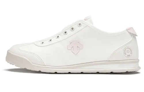 DESCENTE Chron Tempo Slip on Canvas Breathable Lightweight Rebound Low top Casual Shoes Unisex White Pink