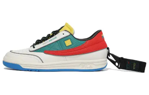FILA Leather Abrasion Resistant Low top Casual Shoes Unisex White Green Red Korean Style