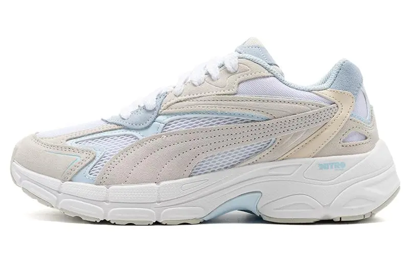PUMA Teveris Nitro Cow Leather, Textile Comfortable Abrasion Resistant Low top Casual Shoes Unisex Beige Blue