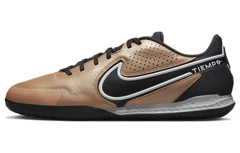 Nike React Tiempo Legend 9 Pro IC Cushioning Slip Resistant Abrasion Resistant Indoor Court Soccer Shoes Gold Black