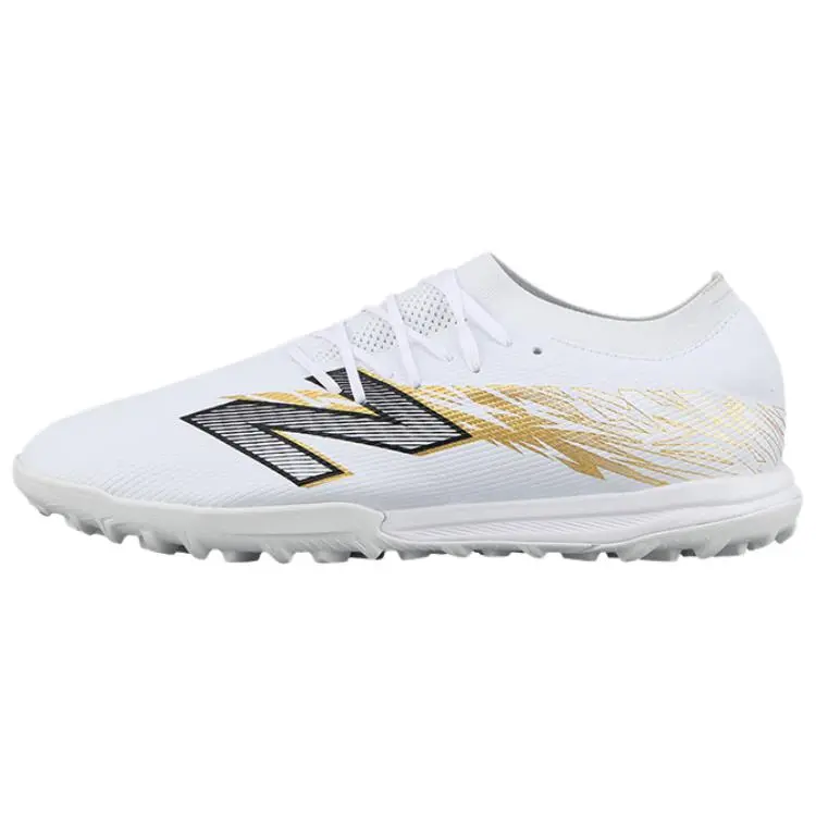 New Balance Furon V8 TF Turf Abrasion Resistant Breathable Coverage Soccer Shoes Unisex White Gold Black