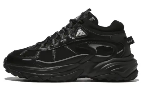 FILA Explorer Rock Blunt Textile, Leather Low top Casual Shoes Unisex Black Korean Style