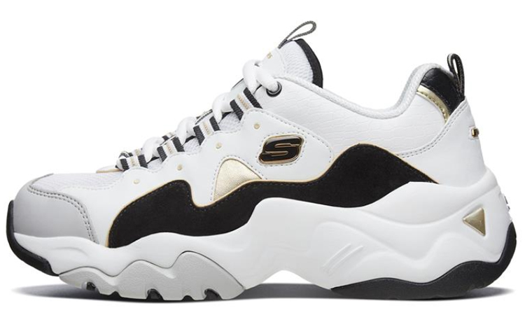 Skechers Skechers D'LITES 3.0 3.0 Mesh Artificial Leather Retro Easy to Wear Low-top Life Casual Shoes Women's White Black Gold