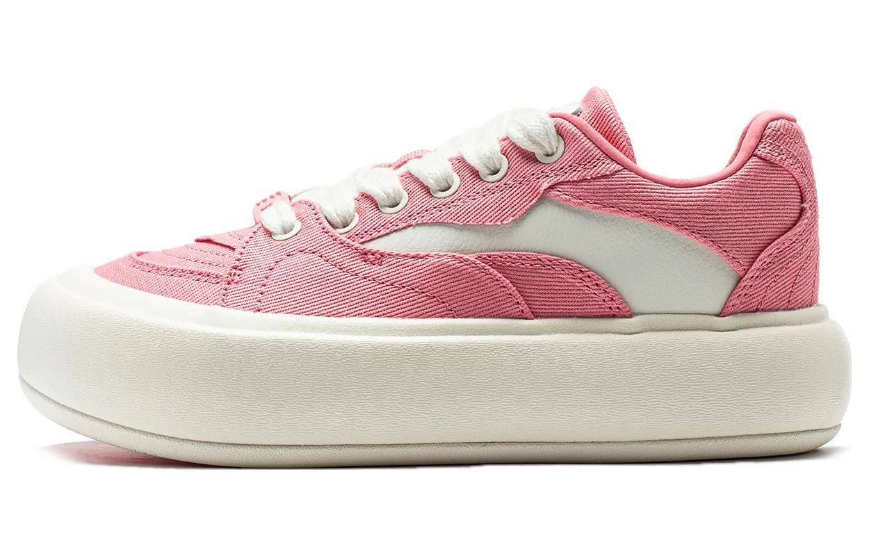 Li Ning Cream Puff Platform Slip Resistant Abrasion Resistant Low top Casual Shoes Women's Pink White