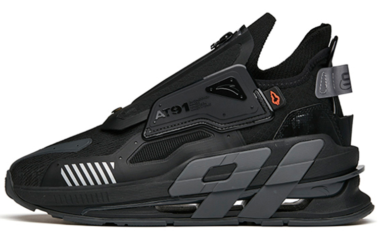 Anta AT91 Textile, Synthetic Leather Slip Resistant And Abrasion Resistant Coverage Mid top Running Shoes Men's Black