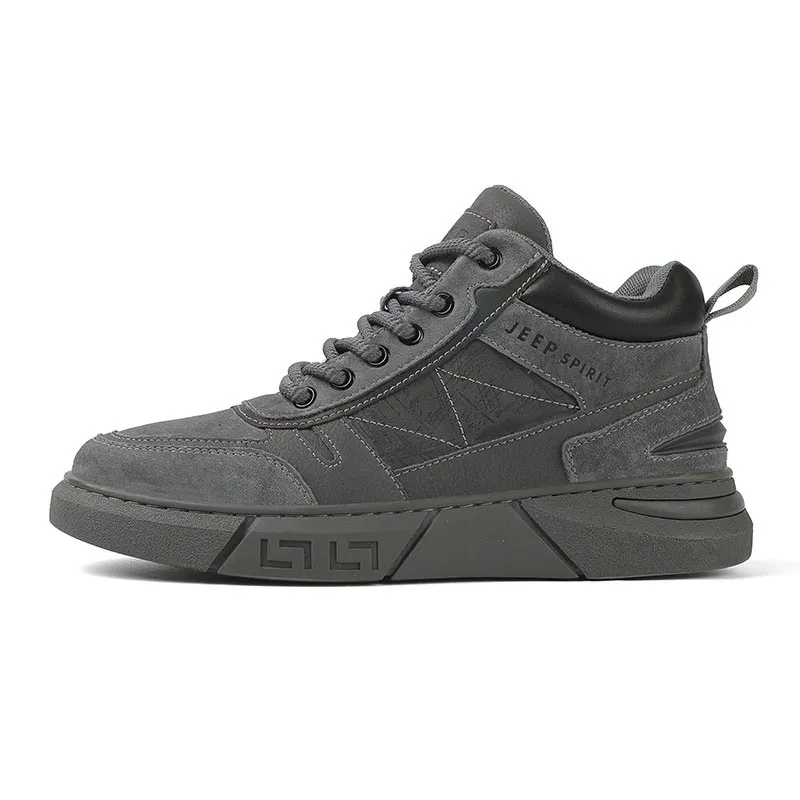 JEEP SPIRIT Abrasion Resistant Waterproof Lightweight Mid top Casual Shoes Men's Climbing Gray