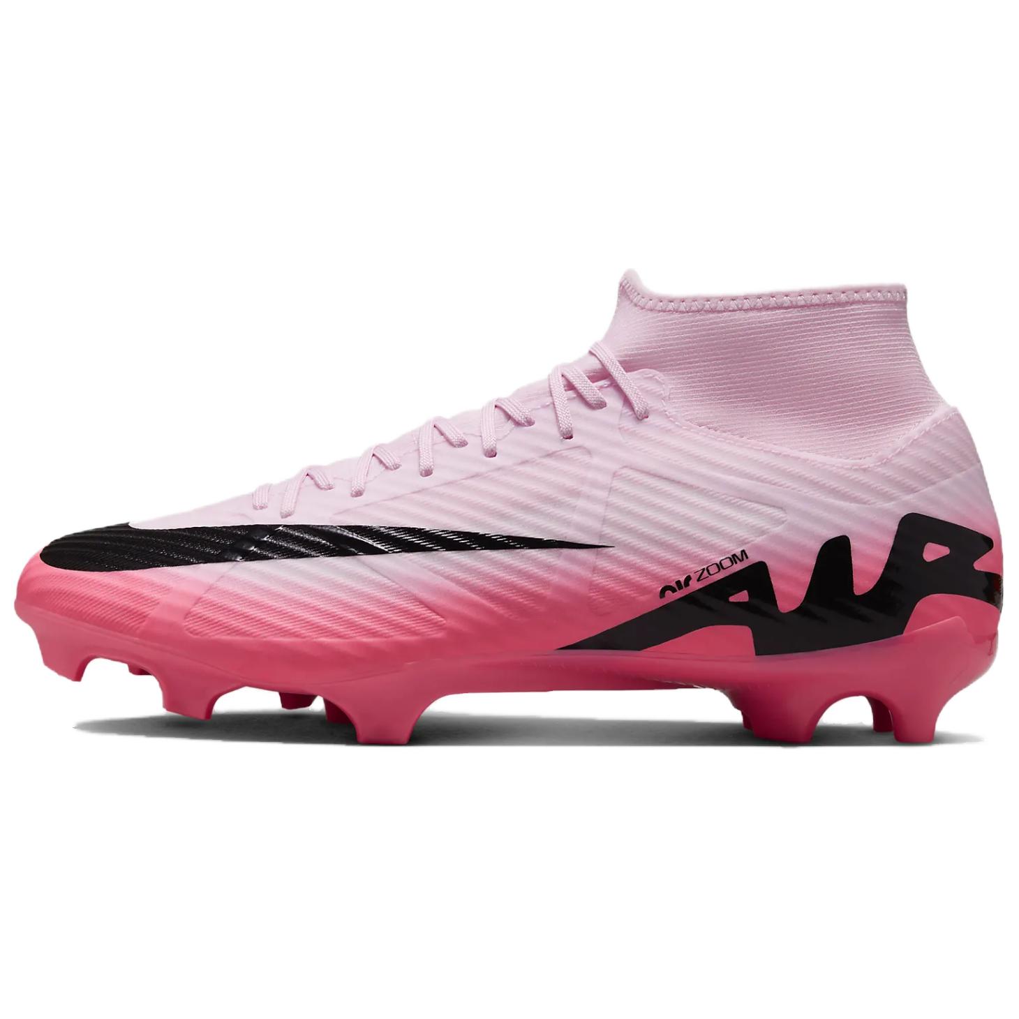 Nike Mercurial Superfly 9 comfortable and casual FG (glue spikes) fabric football shoes for men and women, pink and black
