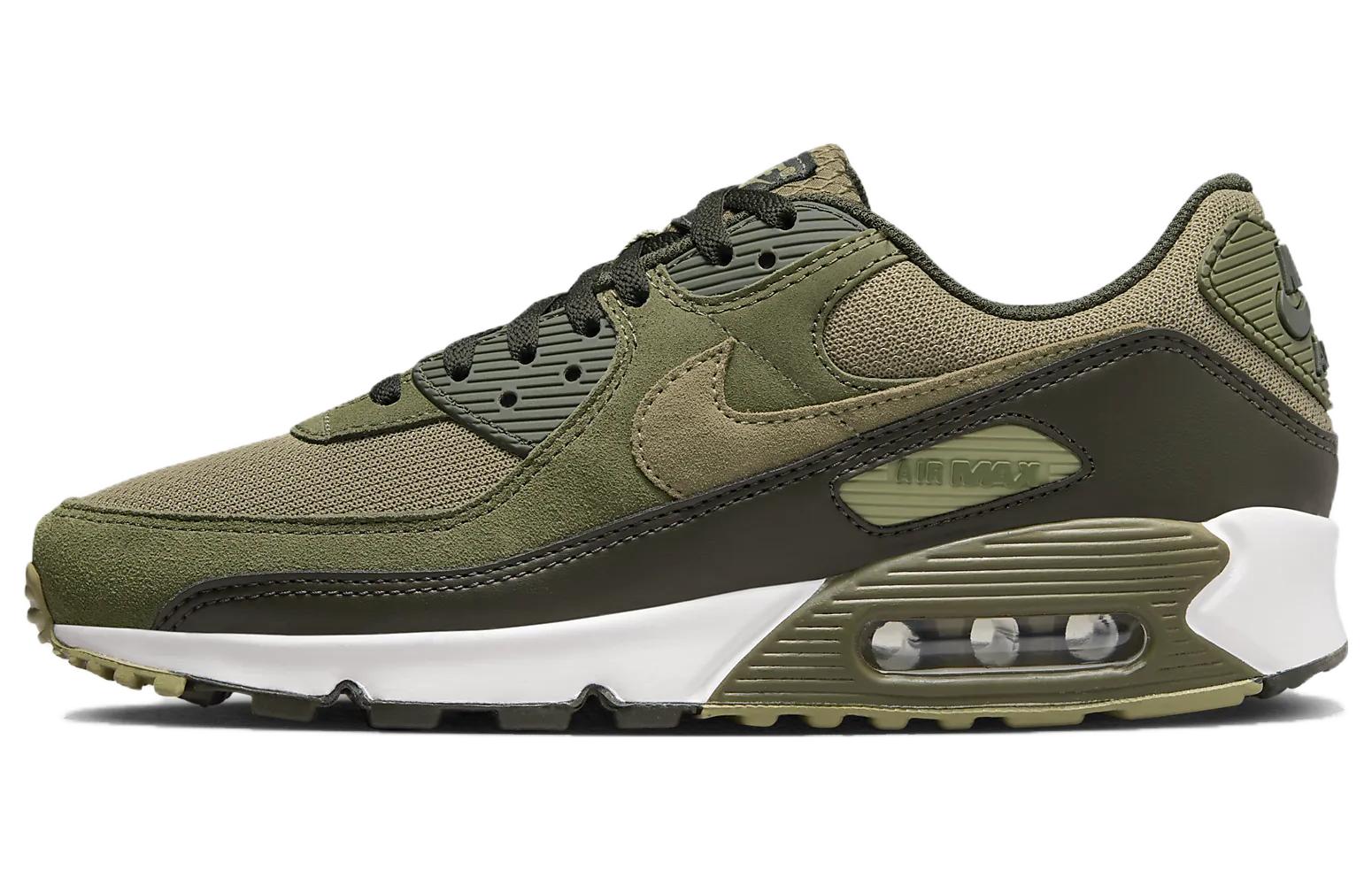 Nike Air Max 90 round toe lace-up low-top lifestyle shoes for men olive color
