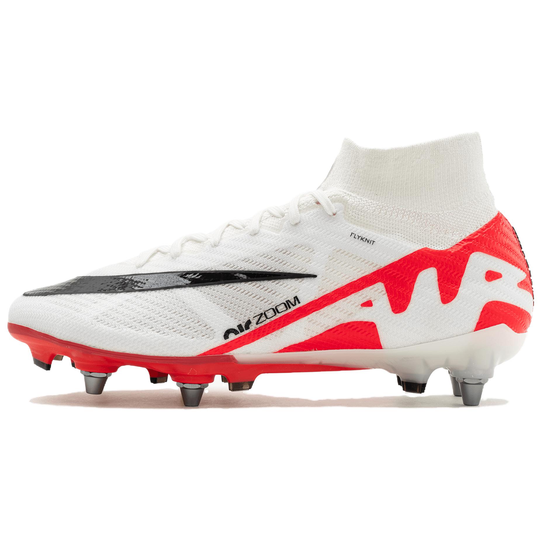 Nike Mercurial Superfly 9 SG Soft Ground Soft Ground Cushioning, Wear Resistant Soccer Shoes Men’s White Red