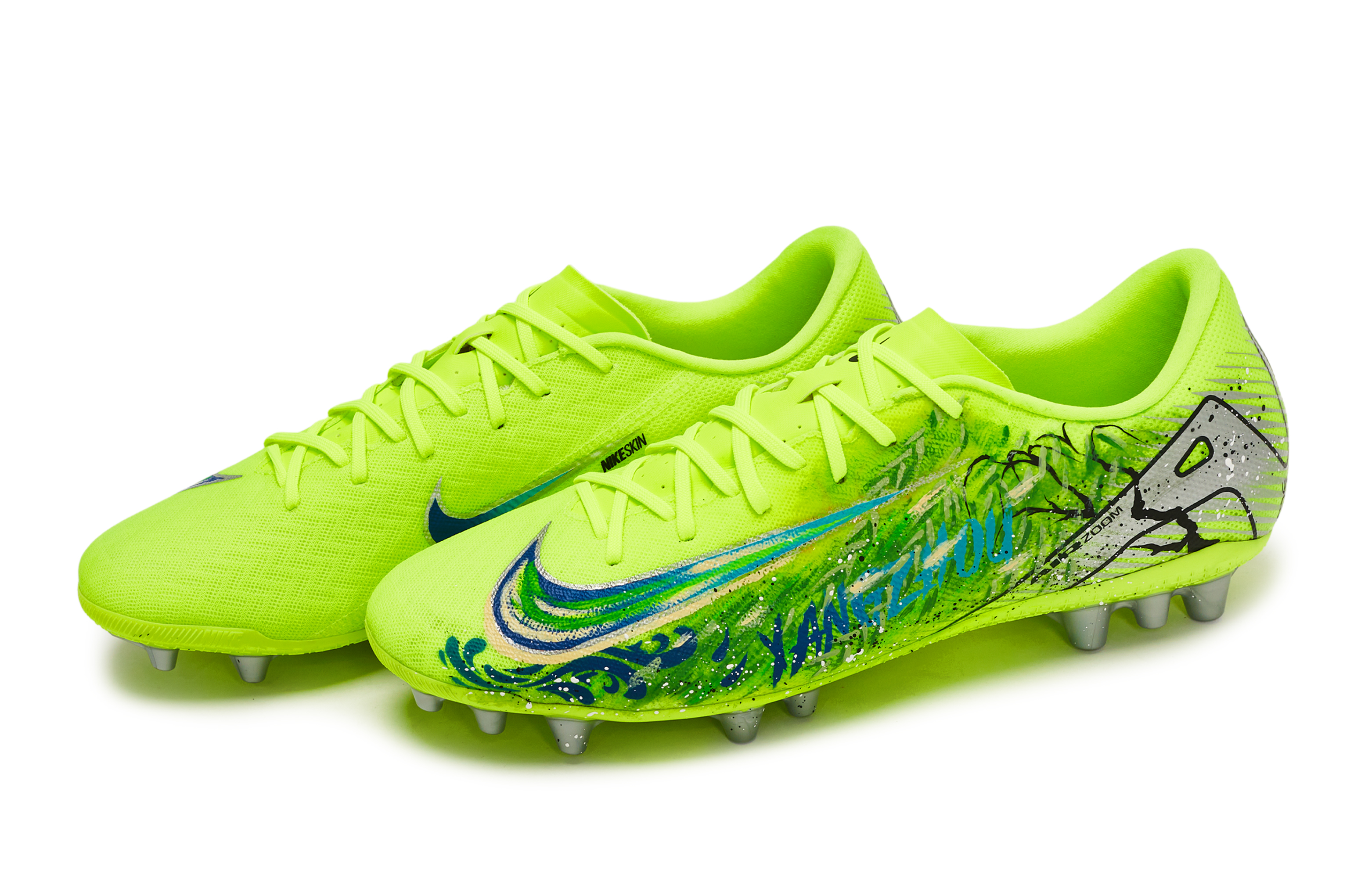 Nike Court Zoom Vapor Abrasion Resistant Abrasion Resistant Soccer Shoes Unisex Blue Green Silver