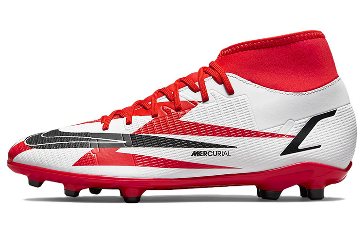 Nike Mercurial Superfly 8 Club CR7 MG Ronaldo round toe lace MG (glue short nails) artificial grass shock-absorbing non-slip wear-resistant lightweight football shoes men's red and white