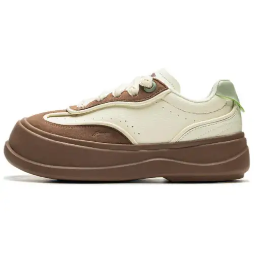 Li Ning Honey Platform Slip Resistant Abrasion Resistant Low top Casual Shoes Women's Beige Brown