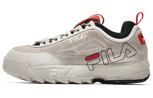FILA FUSION Disruptor Textile, Synthetic Leather Lace Up Low top Casual Shoes Men's White Silver