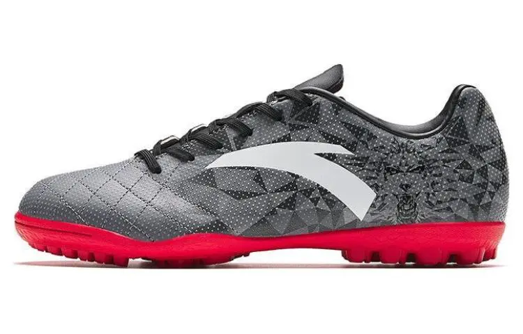 Anta Slip Resistant TF Turf Artificial Turf Abrasion Resistant Soccer Shoes Men's Gray Pink
