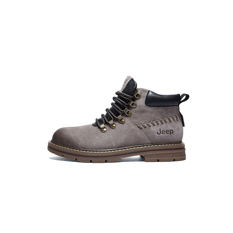 Jeep Split Pig Leather Ankle Length Combat Boots Men's Gray