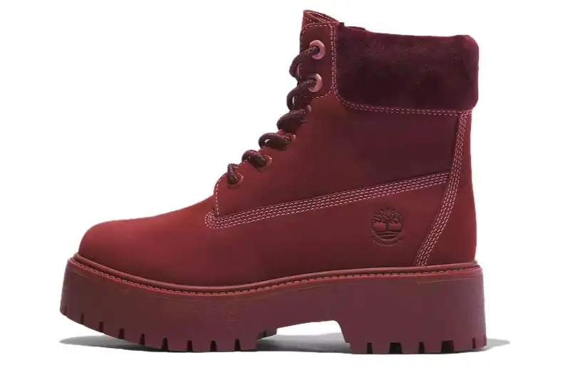 Timberland Stone Street 'Valentine's Day Slip Resistant Abrasion Resistant Short Combat Boots Women's Dark Red