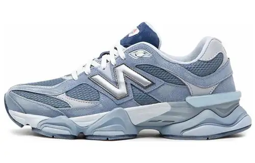 New Balance NB 9060 fabric cow split leather, round toe, lace-up sports, wear-resistant and breathable, low-top, lifestyle shoes, same style for men and women, blue and white
