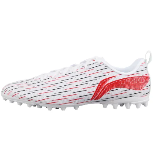 Li Ning MG Multi Ground Artificial Turf TPU Cushioning Slip Resistant Soccer Shoes Unisex White Red
