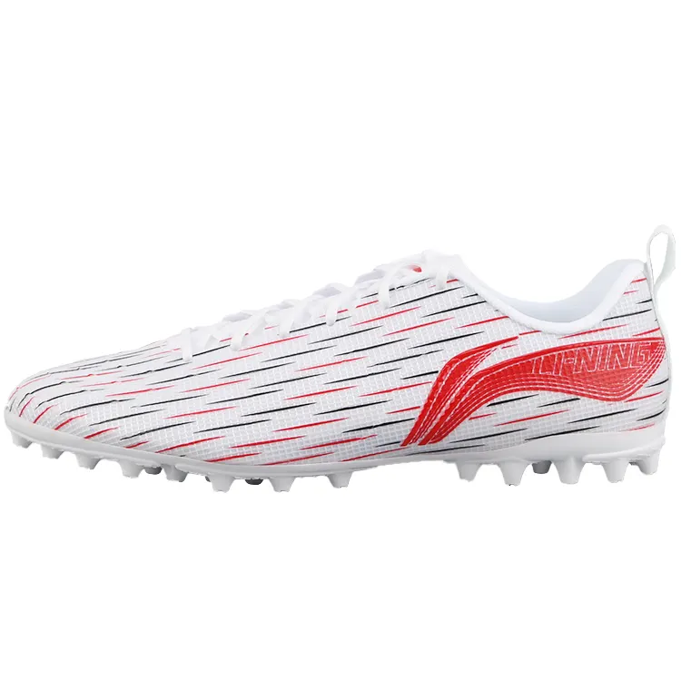 Li Ning MG Multi Ground Artificial Turf TPU Cushioning Slip Resistant Soccer Shoes Unisex White Red