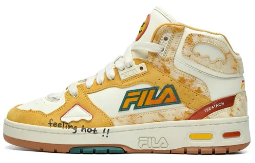 FILA FUSION Teratach Mesh, Textile, Synthetic Leather Mid top Casual Shoes Women's Yellow White
