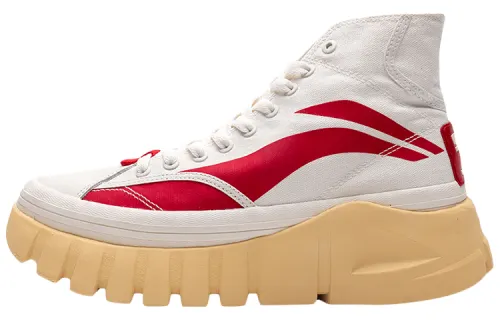 Li Ning Wave BOOT Non slip Lightweight High top Chunky Sneakers Men's White Red