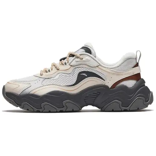 Anta Meteorite Textile, Synthetic Leather Cushioning, Wear Resistant Low top Casual Shoes Women's Beige Gray Brown