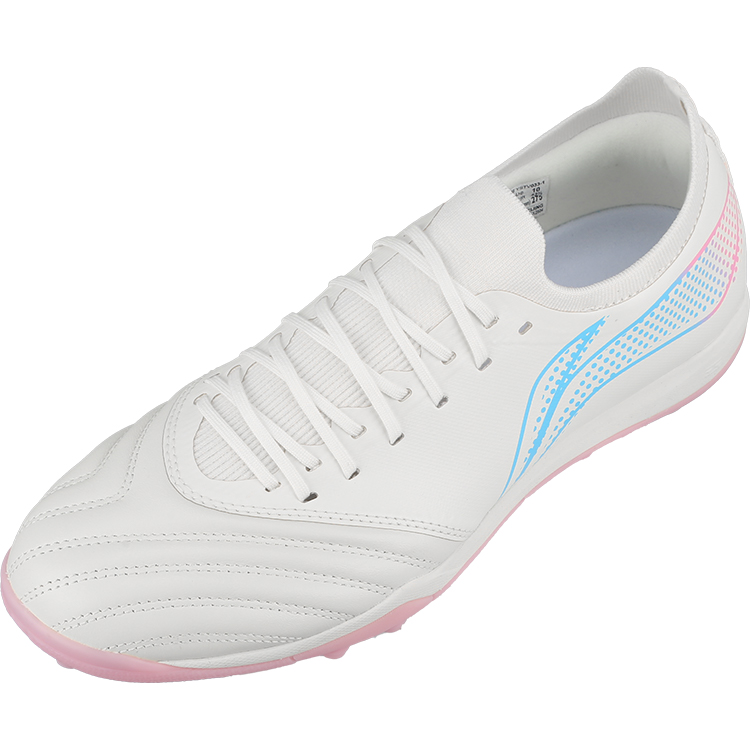 Li Ning TF Turf Firm Ground Cushioning, Wear Resistant Soccer Shoes Men’s White Pink Blue