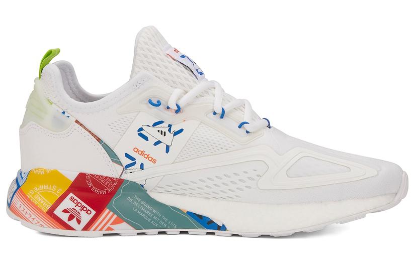Кроссовки adidas originals ZX 2K Boost (бело-сине-оранжевые) — Белый / синий / оранжевый — фото 2