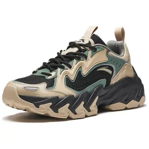 Anta Rock Textile, Synthetic Leather Slip Resistant Abrasion Resistant Low top Casual Shoes Men's Beige Black Green