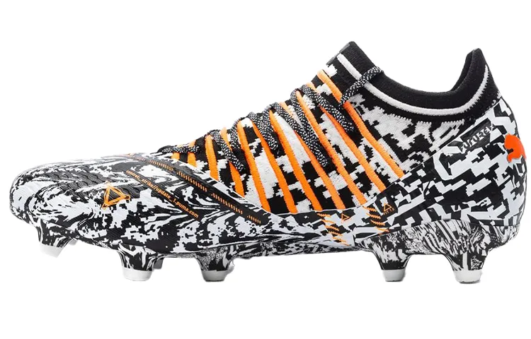 PUMA Future AG Artificial Ground FG Firm Ground Abrasion Resistant Breathable Soccer Shoes Men's Black White Orange
