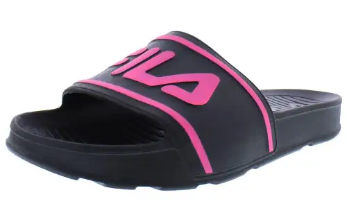FILA Sleek Slide Minimalist Style Rubber Sole Slide Slippers Women's Black Pink