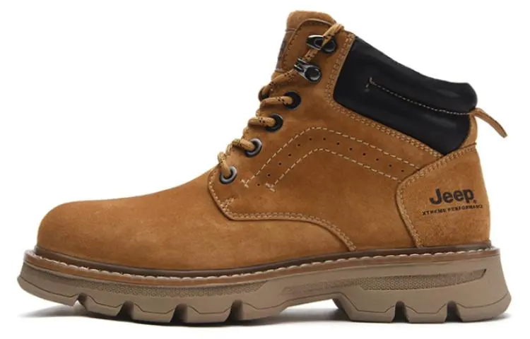 Jeep Top Grain Pig Leather Crew Combat Boots High Top Men's Gold