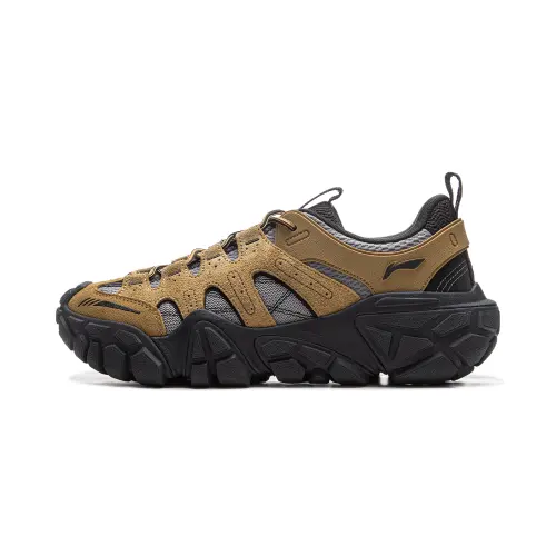 Li Ning Sand Dune Cow Split Leather Breathable Low top Casual Shoes Men's Umber