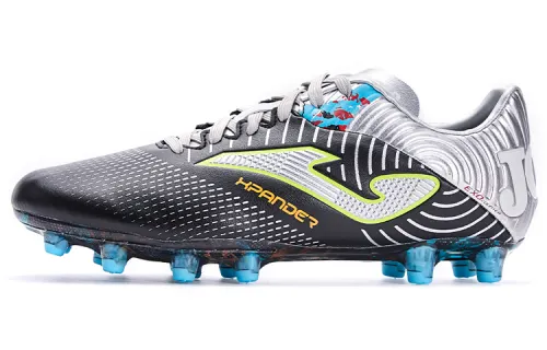 JOMA Homer round-toe lace-up sand training game FG (glue spikes) non-slip and wear-resistant football shoes men's black silver