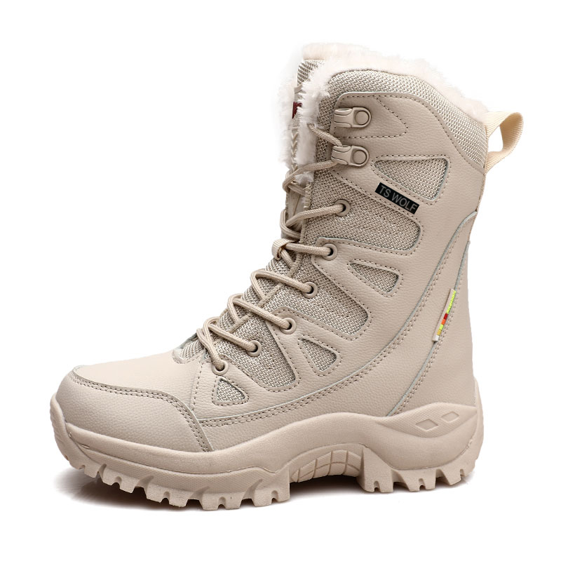 Detective Wolf TR outsole, microfiber leather mesh plus velvet, breathable and anti-fouling, anti-slip, anti-collision, comfortable, shock-absorbing and wear-resistant, cross-country running, mountaineering and hiking, outdoor sports, mid-calf Martin boots, same style for men and women, beige