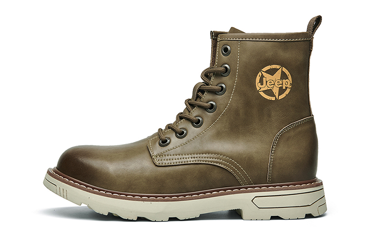 Jeep Microfiber Leather Short Combat Boots Men's Khaki